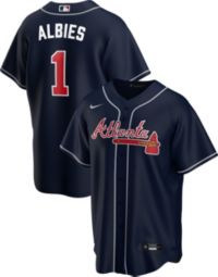 Men's Majestic Atlanta Braves Ozzie Albies Gray Cool Base Road