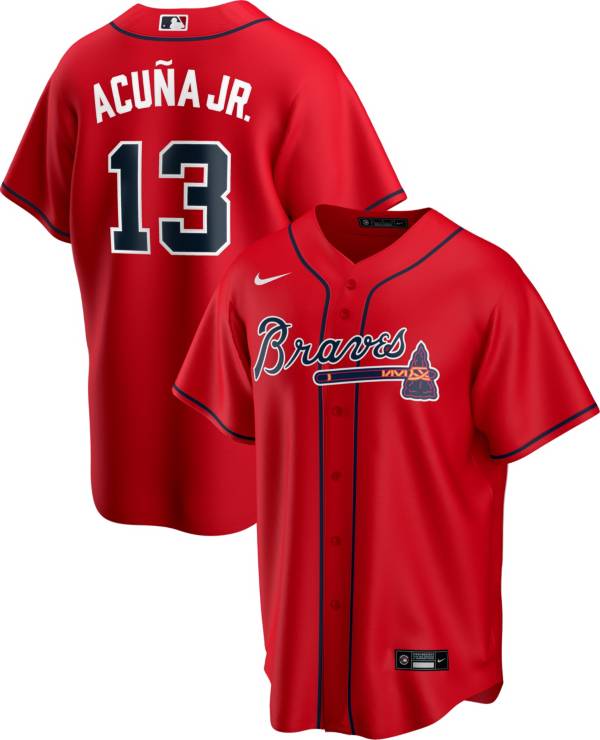 A baseball jersey with the atlanta braves logo on the right and