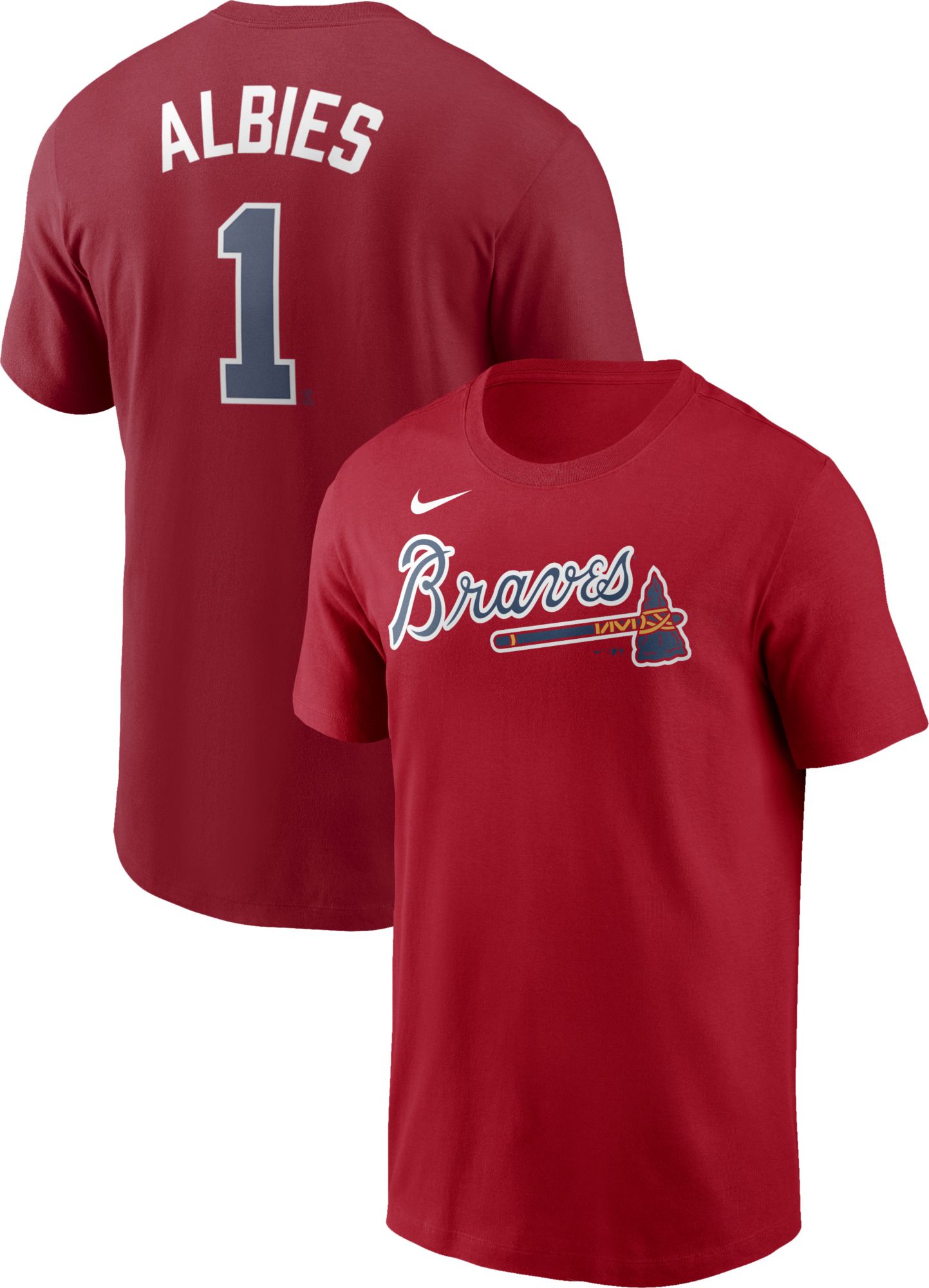 Nike Men's Atlanta Braves Ozzie Albies #1 Red T-Shirt