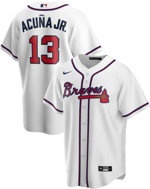 Nike Men's Replica Atlanta Braves Acuna Jr. #13 White Cool Base Jersey ...