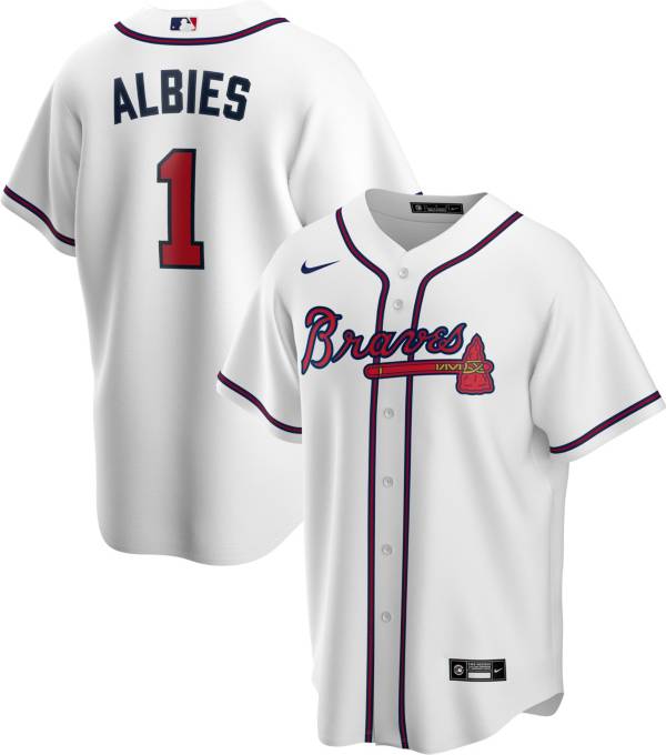 Nike Men's Replica Atlanta Braves Ozzie Albies #1 White Cool Base ...