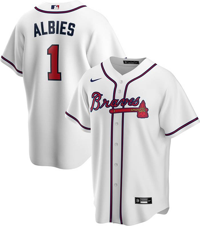 Nike Men's Replica Atlanta Braves Ozzie Albies #1 White Cool Base Jersey