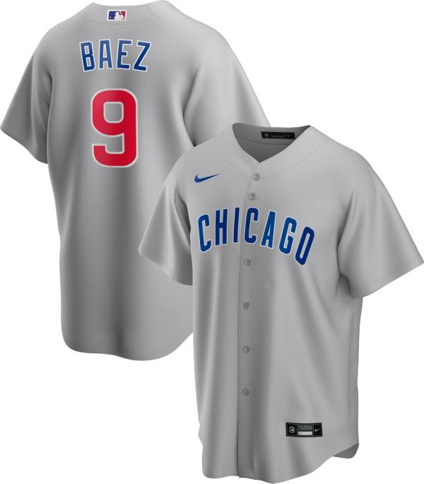 Nike Men's Replica Chicago Cubs Javier Baez #9 Grey Cool Base Jersey