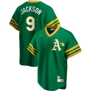 sorry, Nike Men's Athletics Reggie Jackson #9 Green Cooperstown V-Neck Pullover Jersey is currently out of stock