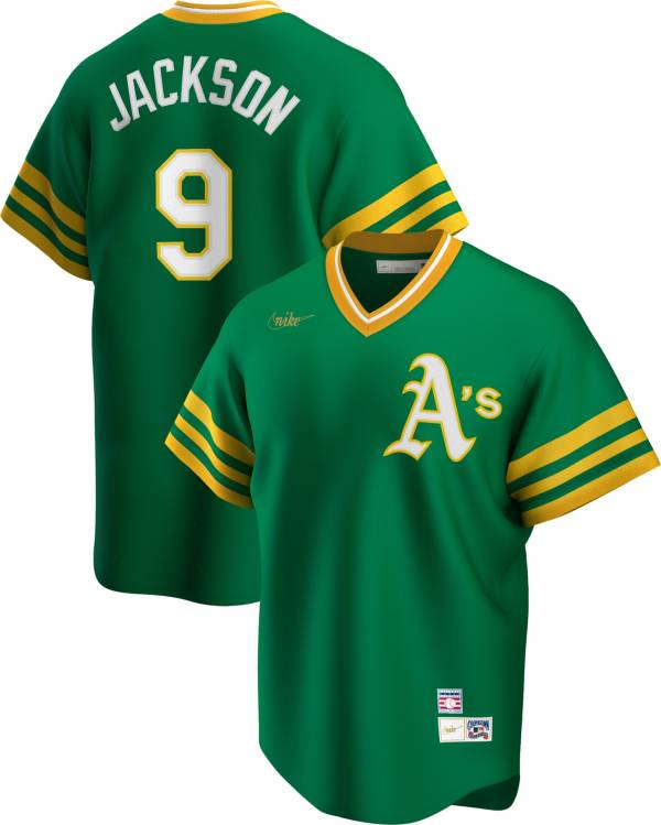 Nike Men's Oakland Athletics Reggie Jackson #9 Green Cooperstown V-Neck Pullover Jersey product image