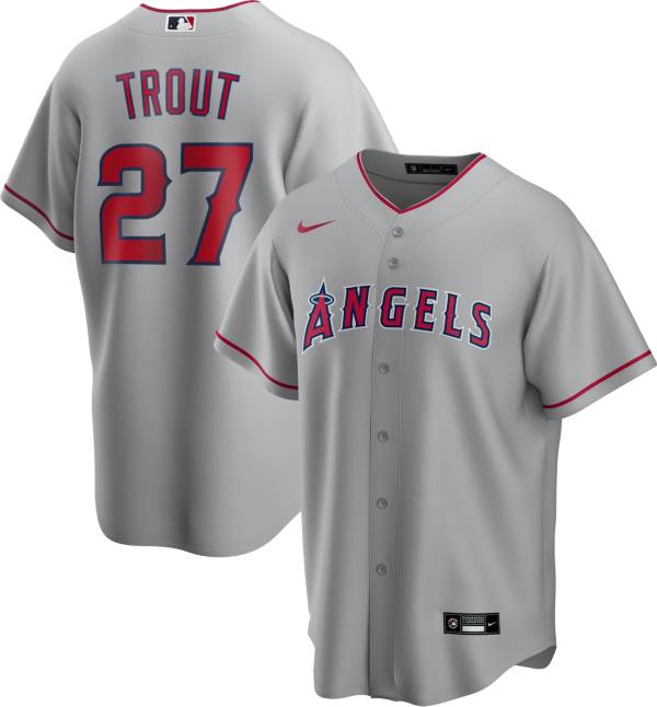 Nike Men's Replica Los Angeles Angels Mike Trout #27 Grey Cool Base Jersey