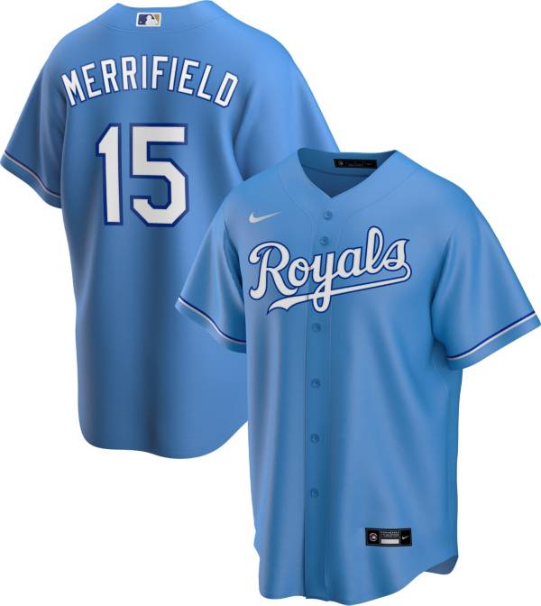 Nike Men's Replica Kansas City Royals Whit Merrifield #15 Royal Cool Base Jersey