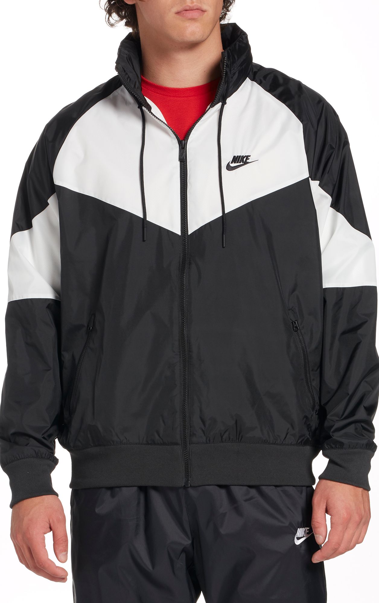 nike windbreaker mens black and white