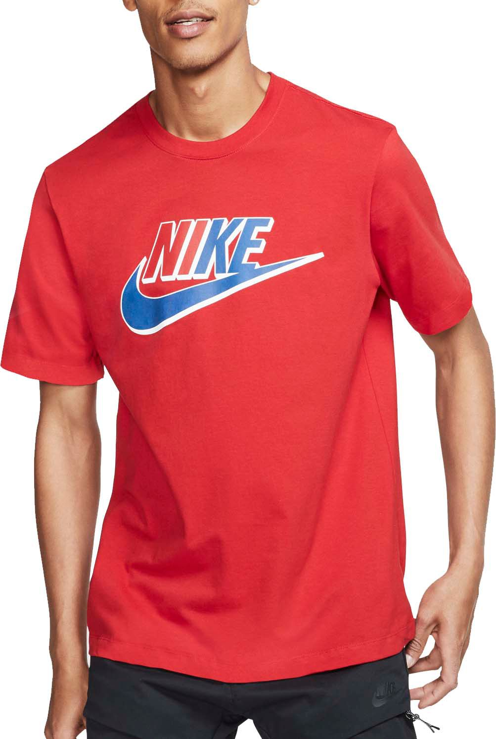 red and blue nike shirt
