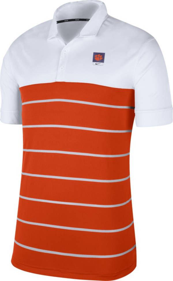 Nike Men's Clemson Tigers White/Orange Striped Polo