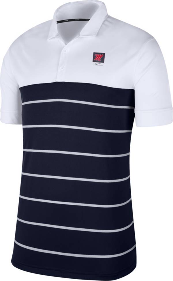 Nike Men's Ole Miss Rebels White/Blue Striped Polo