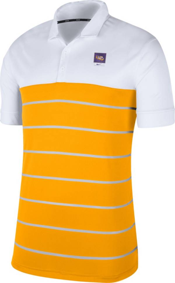 Nike Men's LSU Tigers White/Gold Striped Polo