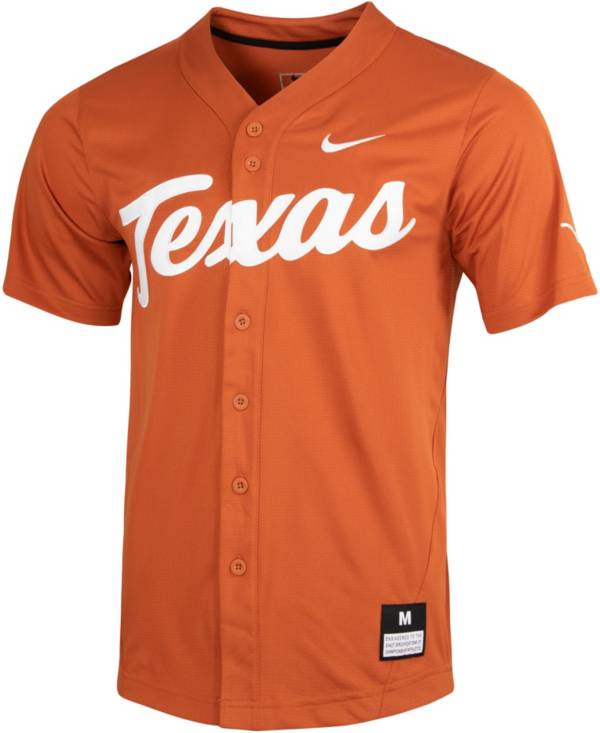 Nike Men's Texas Longhorns Burnt Orange Full Button Replica Baseball Jersey
