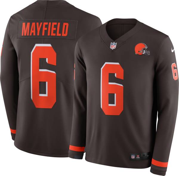 Nike Men's Cleveland Browns Baker Mayfield #6 Brown Therma-FIT Long Sleeve Jersey product image