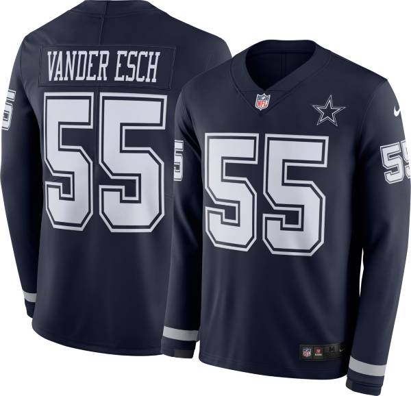 Nike Men's Dallas Cowboys Leighton Vander Esch #55 Navy Therma-FIT Long Sleeve Jersey