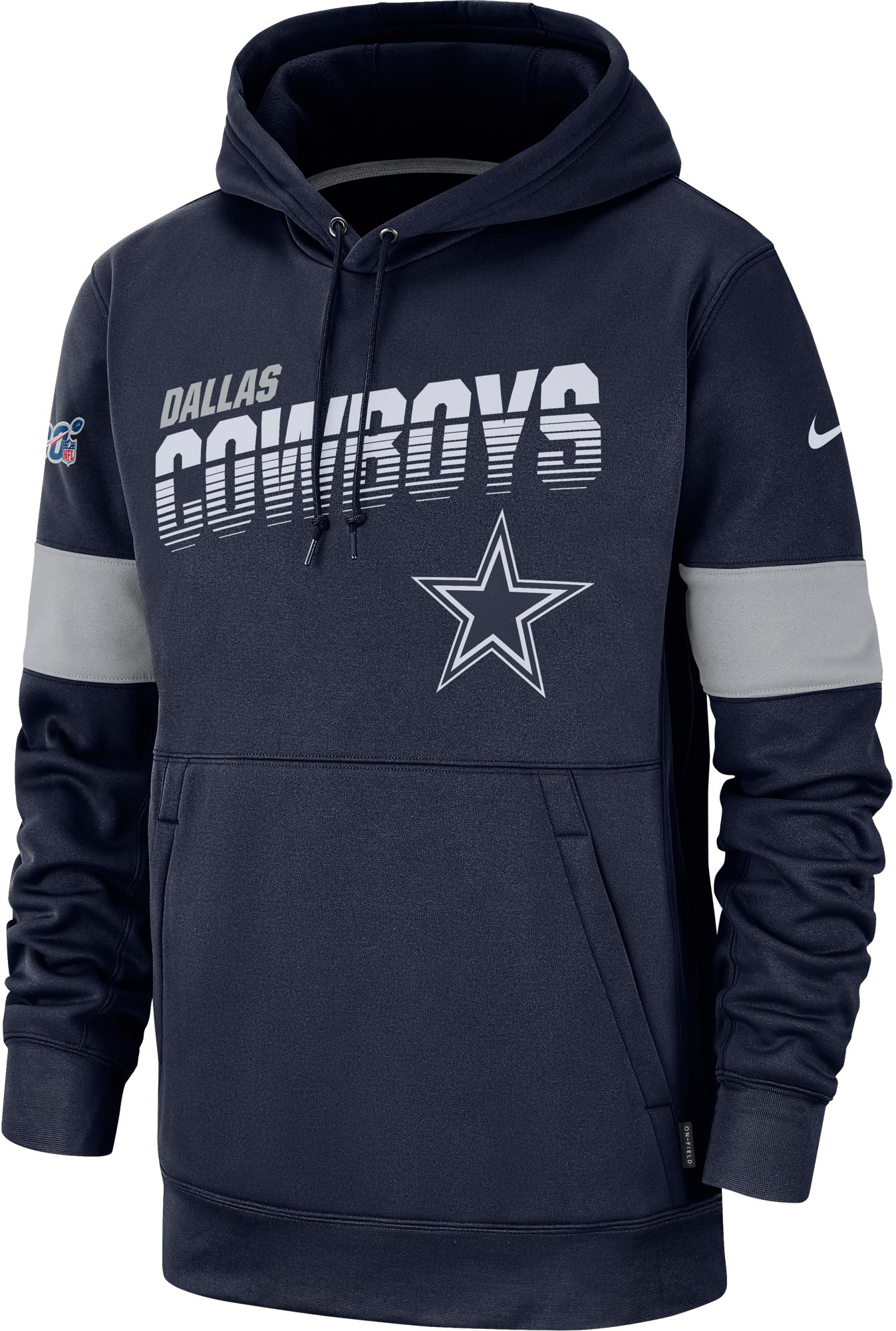 men's dallas cowboys nike navy sideline thermafit performance po hoodie