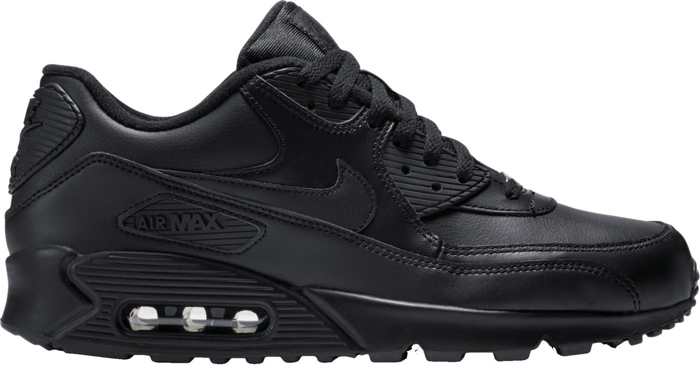 New Nike Men's Air Max 90 Premium Leather Sneaker Triple All Black