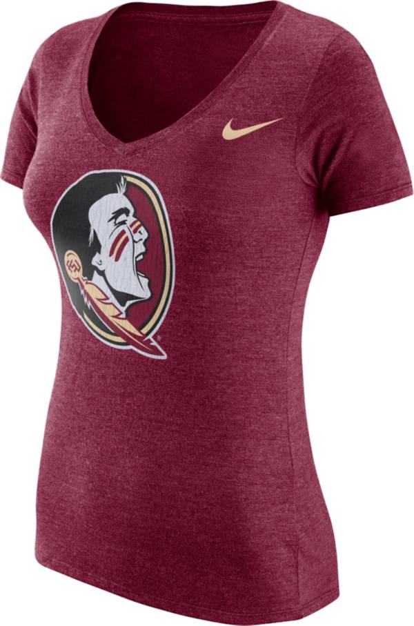 Nike Women's Florida State Seminoles Garnet Tri-Blend Logo V-Neck T-Shirt