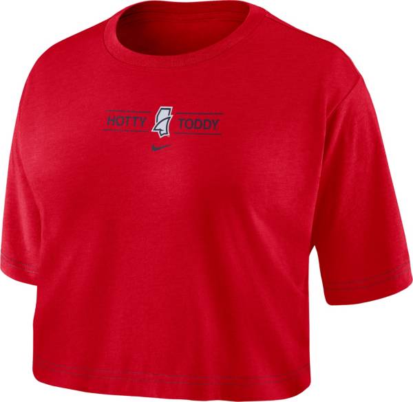 Nike Women's Ole Miss Rebels Red Slub Cropped ‘Hotty Toddy' T-Shirt