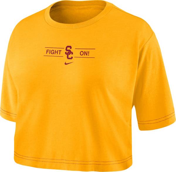 Nike Women's USC Trojans Gold Slub Cropped ‘Fight On!' T-Shirt