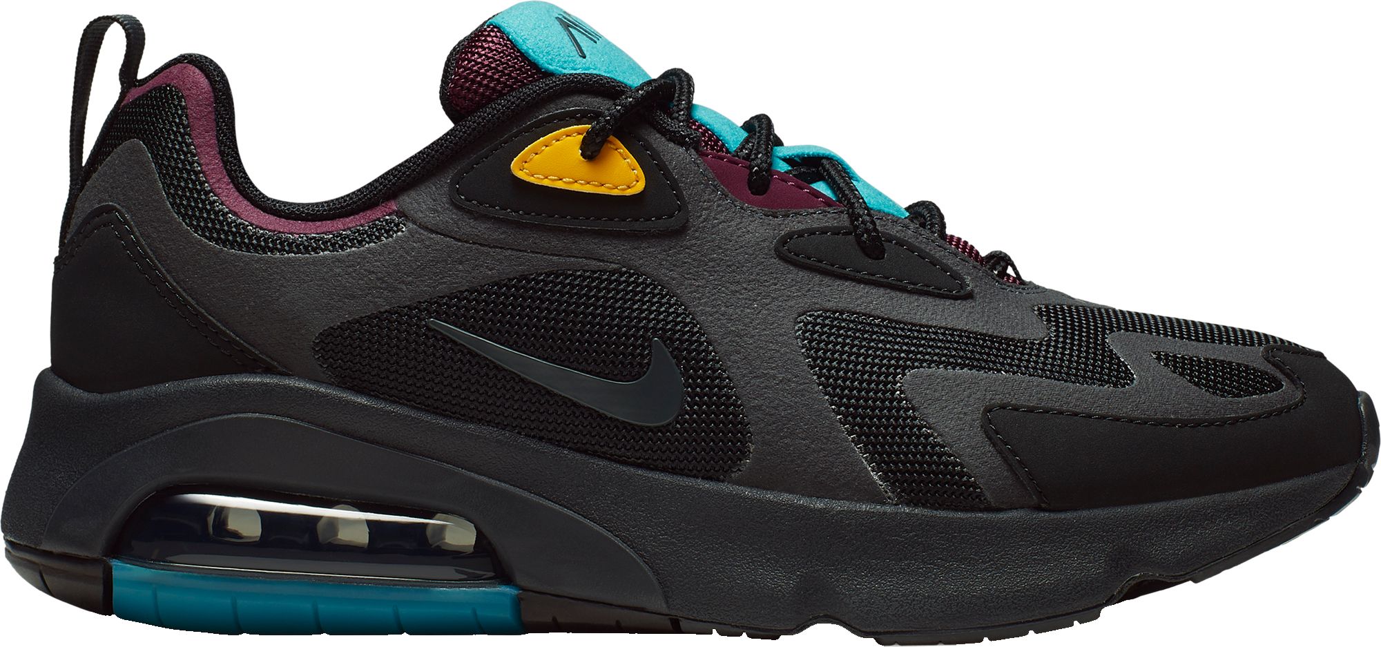 nike air max 200 trainers in black and teal