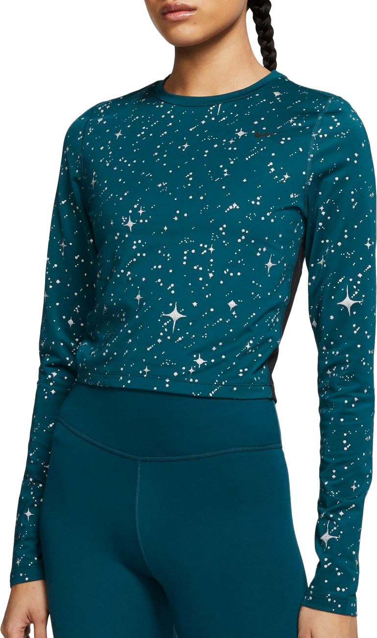 nike women's pro warm starry night cropped long sleeve shirt