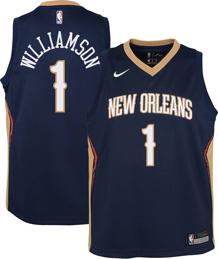 Nike Men's New Orleans Pelicans Zion Williamson #1 Navy Dri-Fit Swingman Jersey, Large, Blue