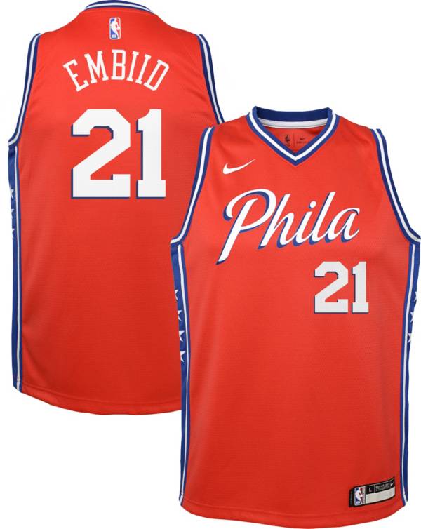 Nike Youth Philadelphia 76ers Joel Embiid #21 Red Dri-FIT Statement Swingman Jersey product image
