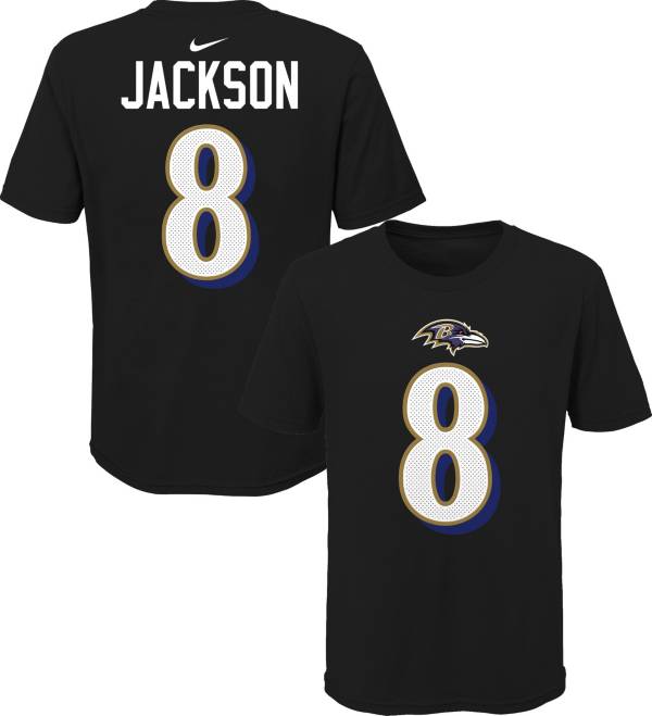 Nike Youth Baltimore Ravens Lamar Jackson 8 Logo Black T Shirt