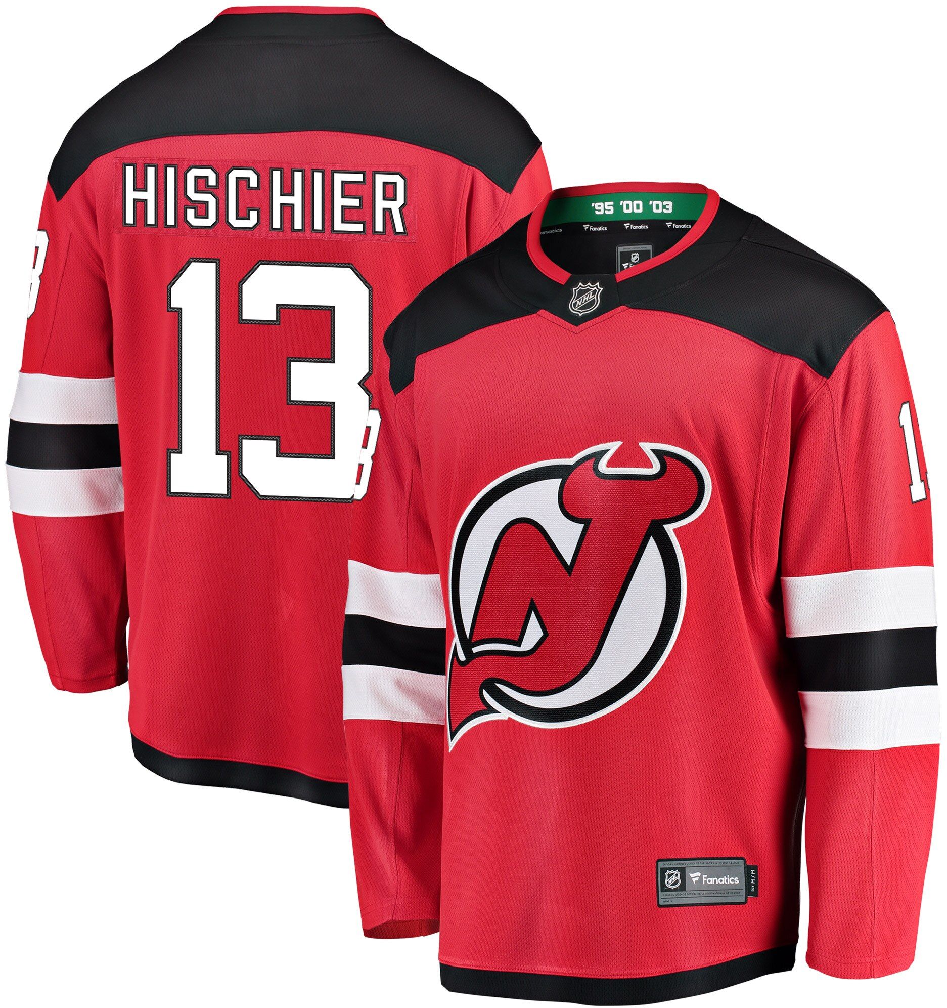 New Jersey Devils No13 Nico Hischier Red Home USA Flag Jersey