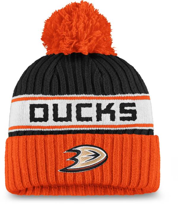NHL Women's Anaheim Ducks Authentic Pro Black Pom Knit Beanie