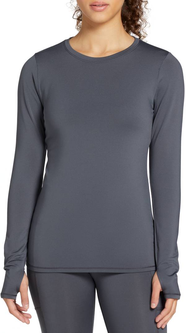 Climate Right Cuddl Duds Women's Long Sleeve Crew Stretch Fleece Size S  Black
