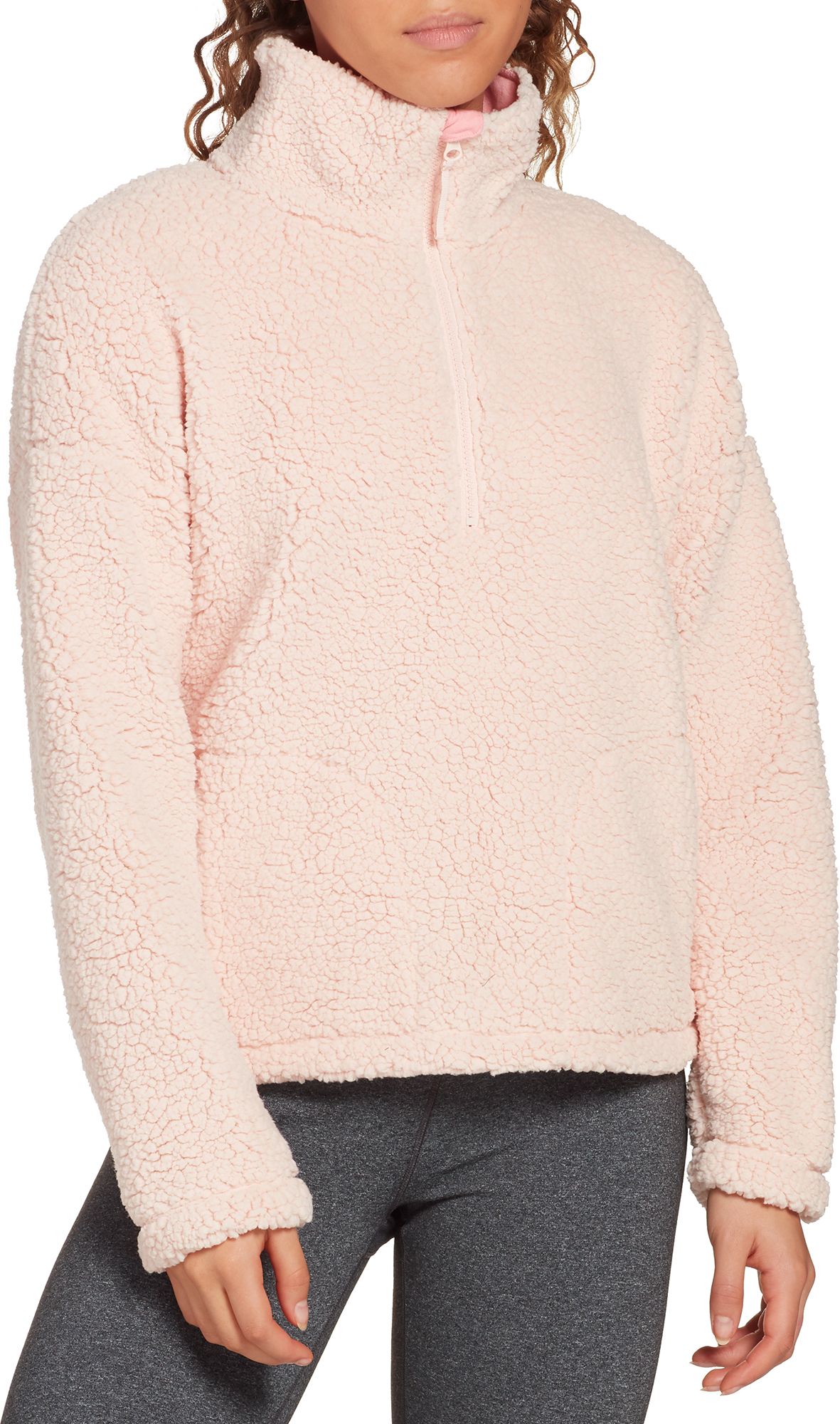 pink sherpa half zip