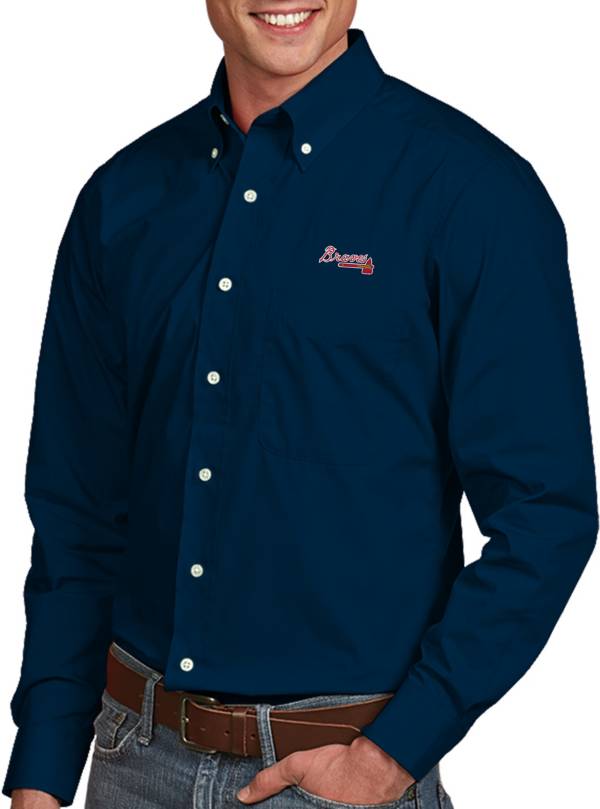 Antigua Men's Atlanta Braves Dynasty Navy Long Sleeve Button Down Shirt product image