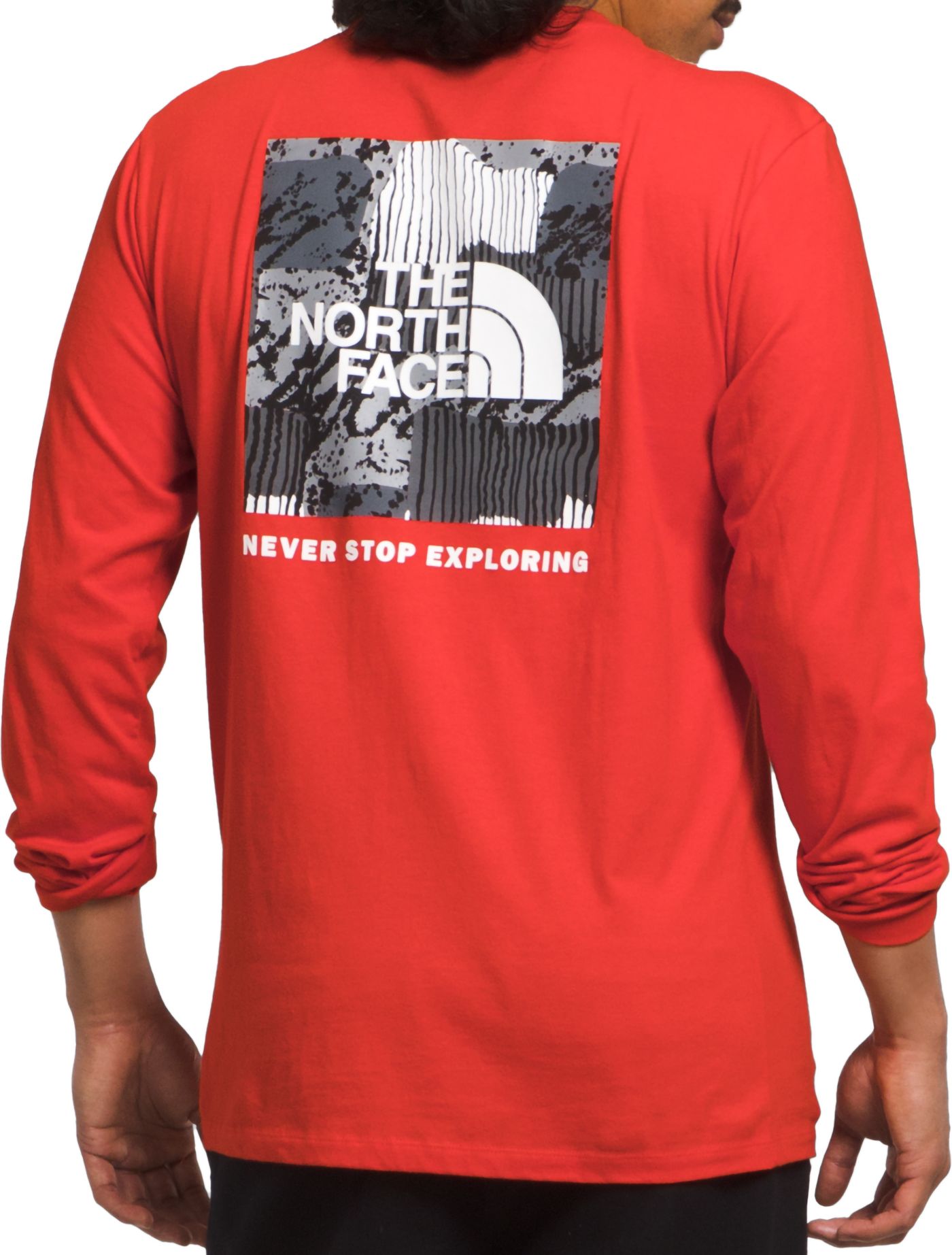 North face men's long sleeve red box tee hotsell