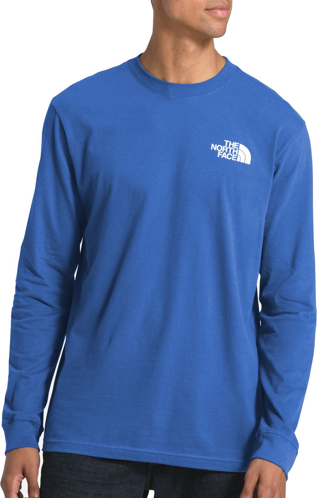 the north face men's long sleeve red box tee