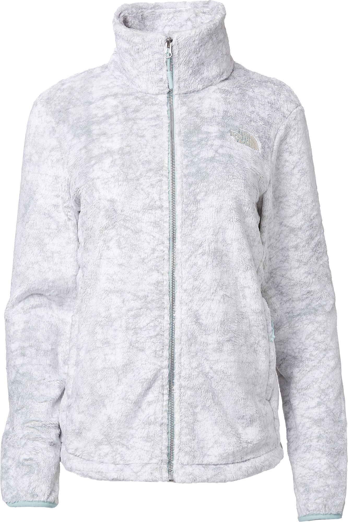 white fuzzy north face jacket