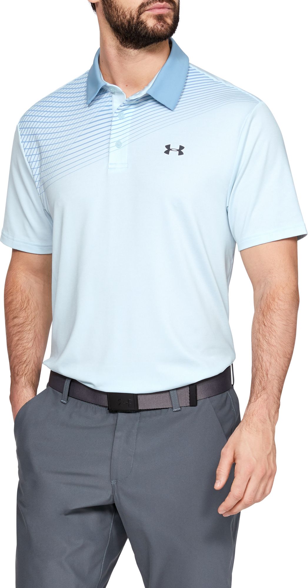 under armour men's playoff performance striped golf polo