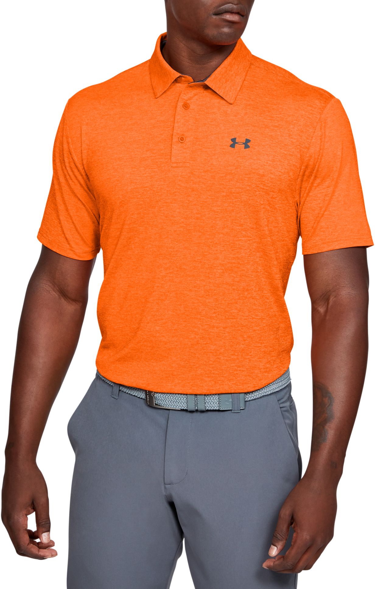 orange under armour polo shirt