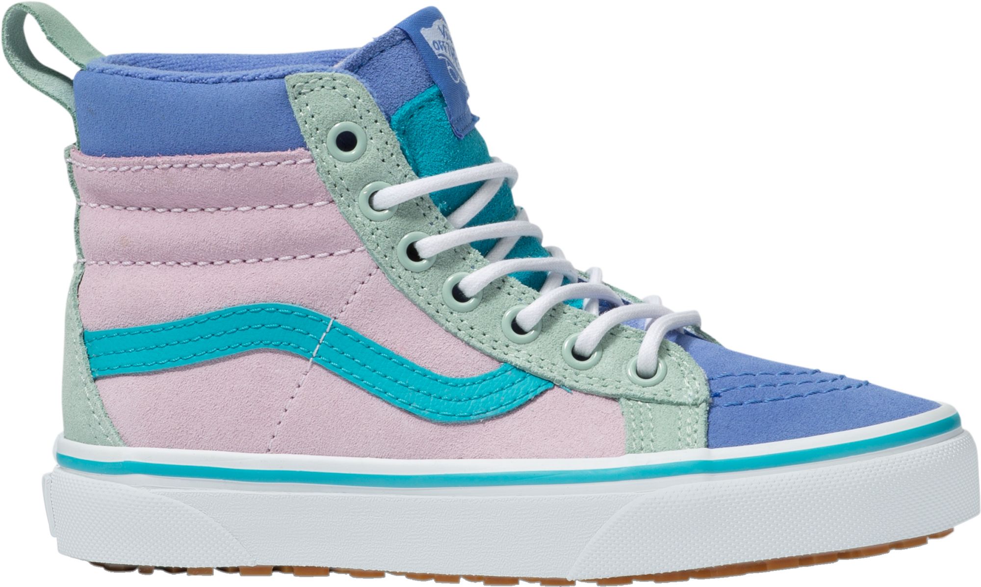 teal and pink vans