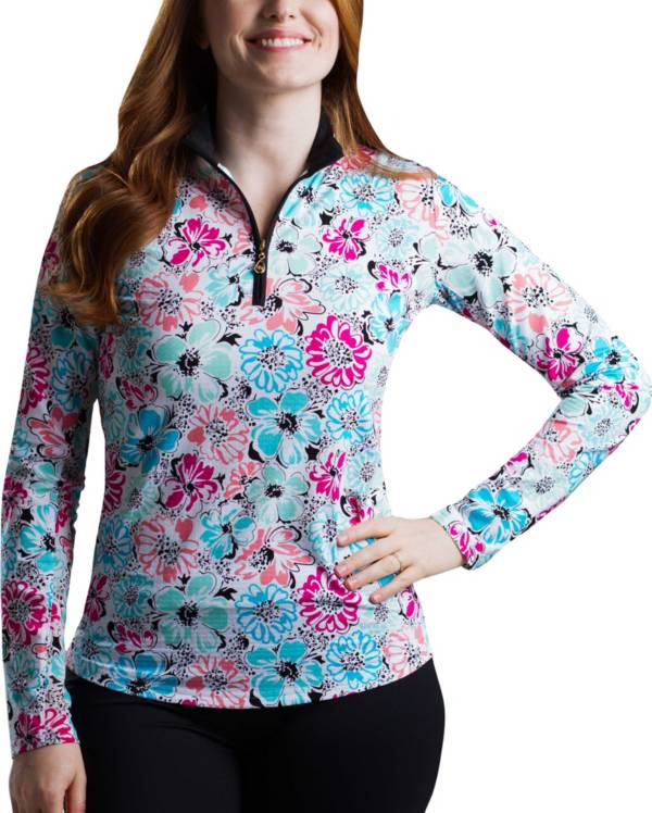 SanSoleil Women's SolTek ICE Floral ¼-Zip Golf Pullover