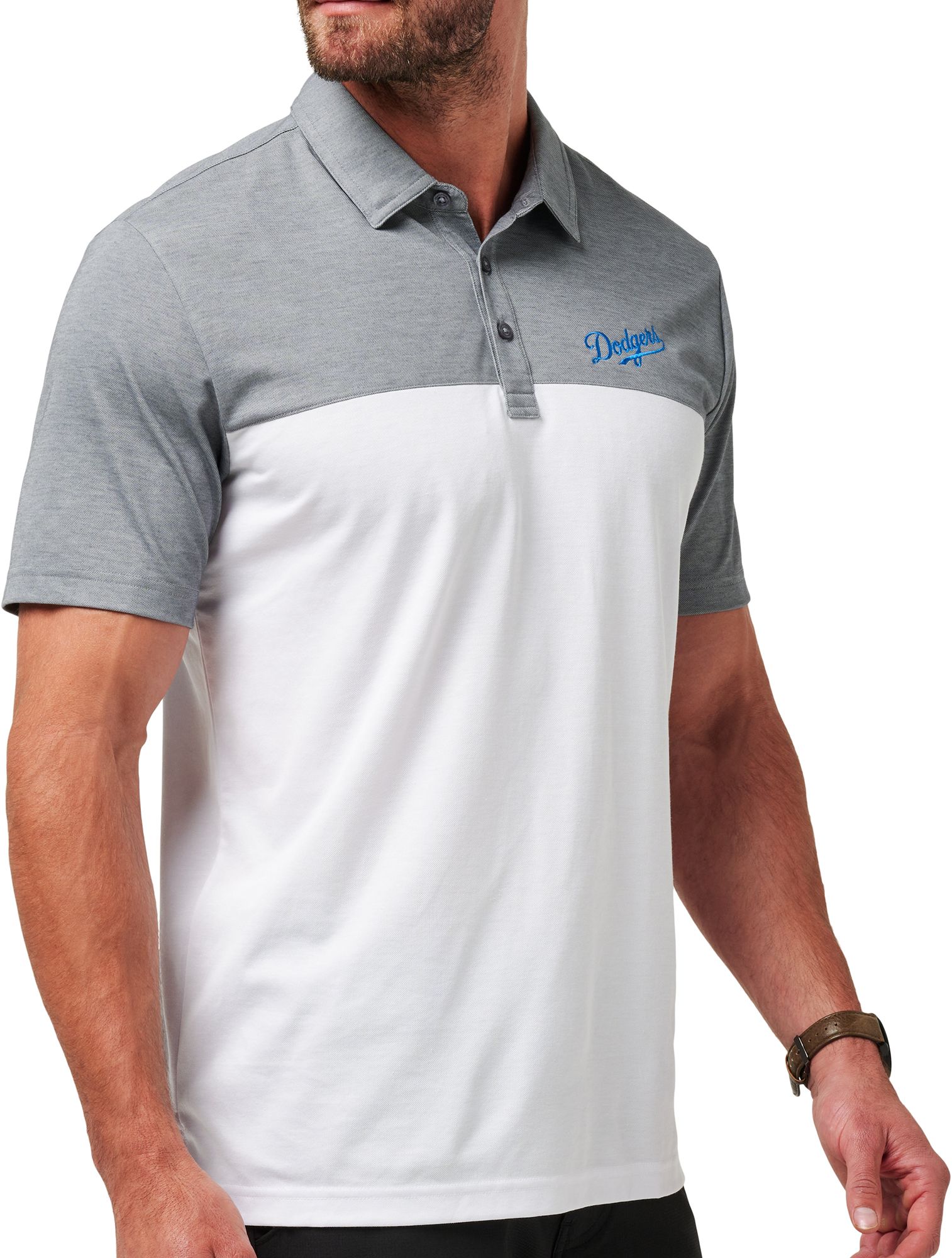 TravisMathew Men's Los Angeles Dodgers Grey Rudds 2.0 Polo product image