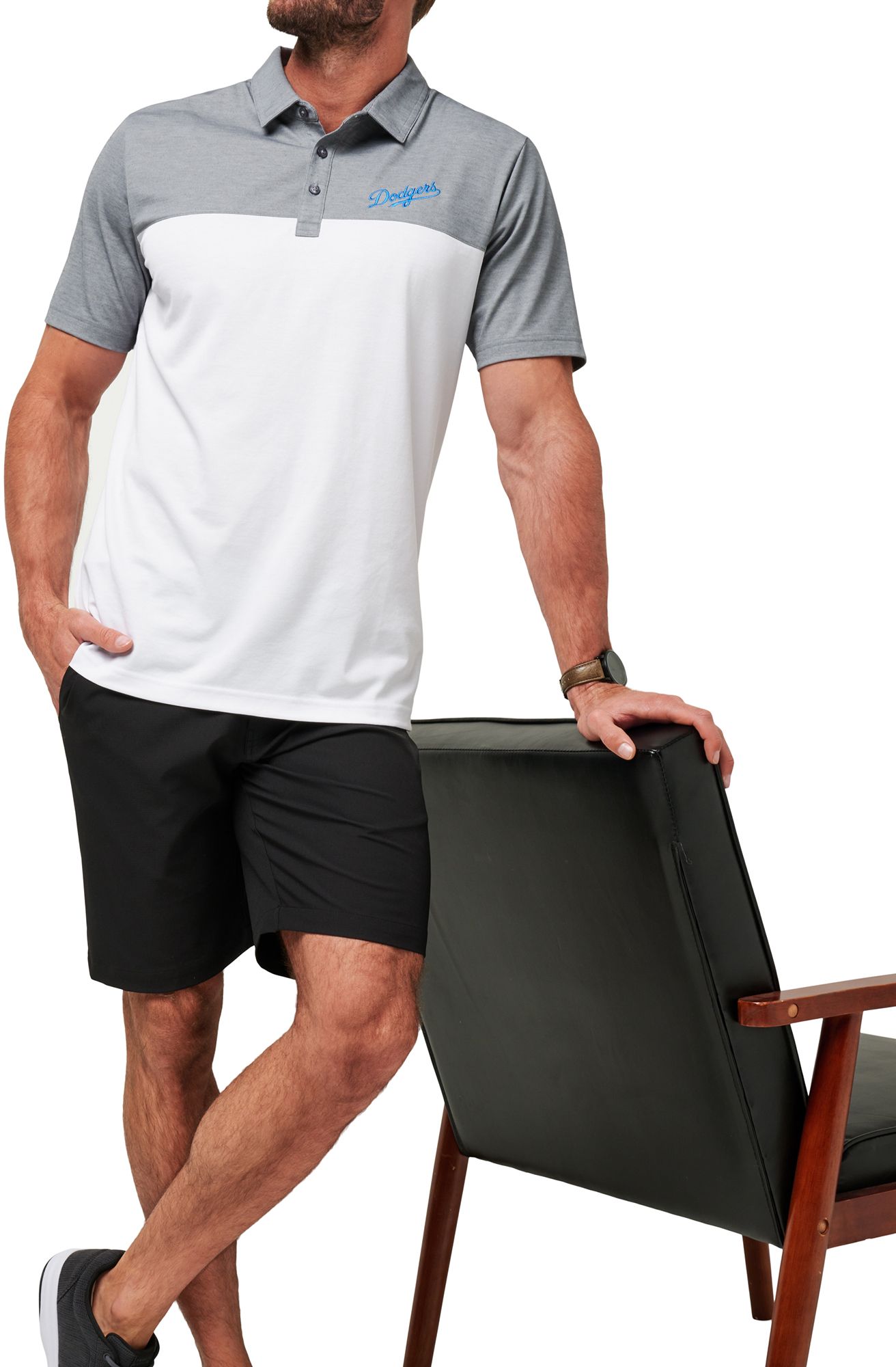 TravisMathew Men's Los Angeles Dodgers Grey Rudds 2.0 Polo product image