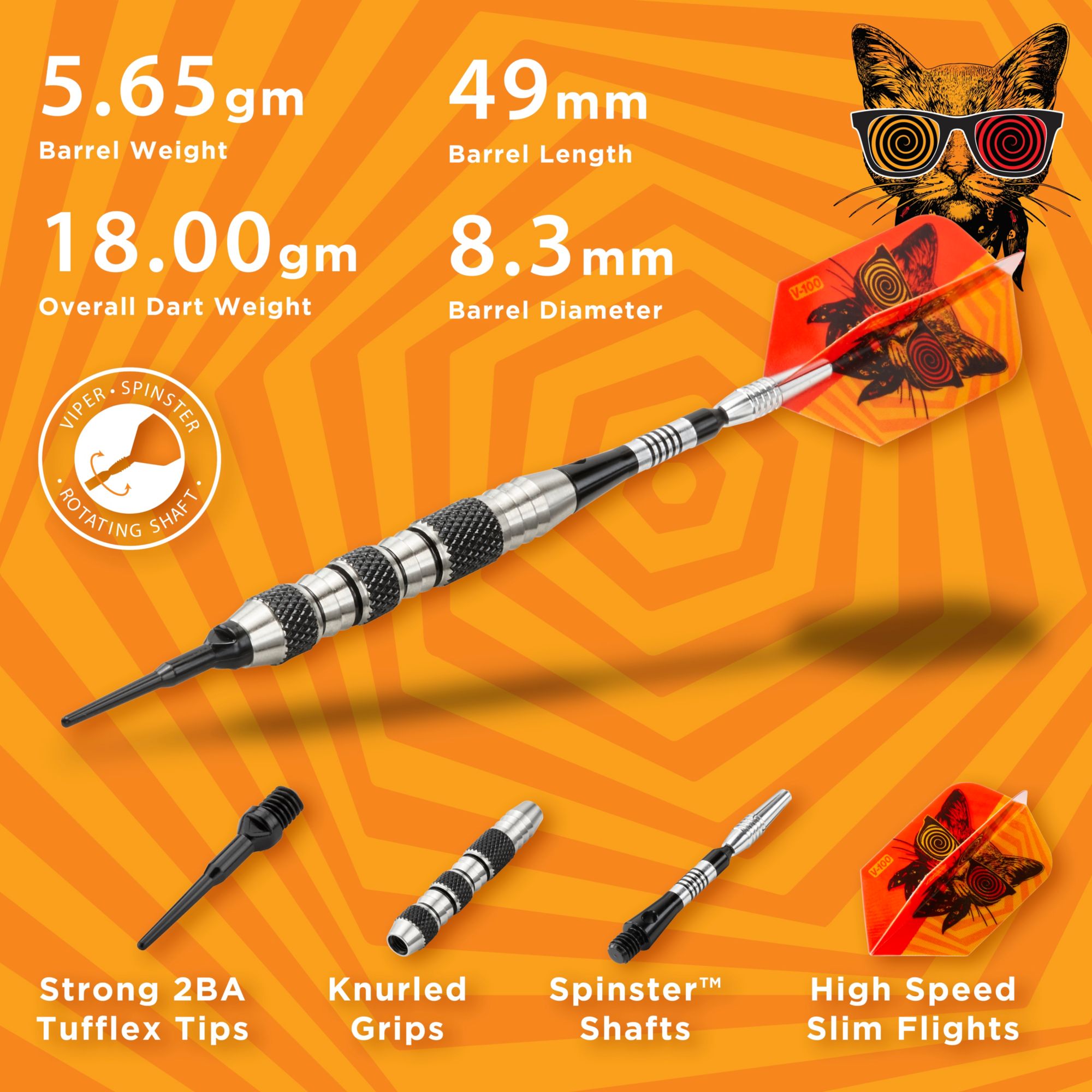 Viper Freak 18g Knurled and Shark Fin Barrel Soft Tip Darts product image