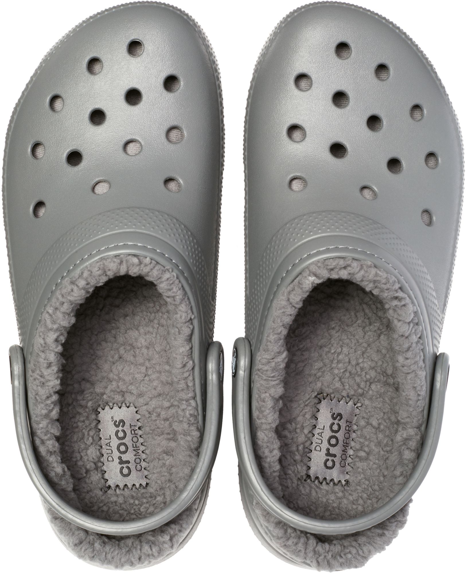grey furry crocs