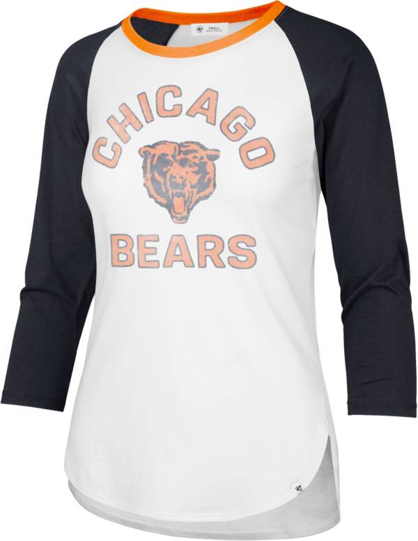 ‘47 Women's Chicago Bears White Wash Raglan Three-Quarter Sleeve T-Shirt