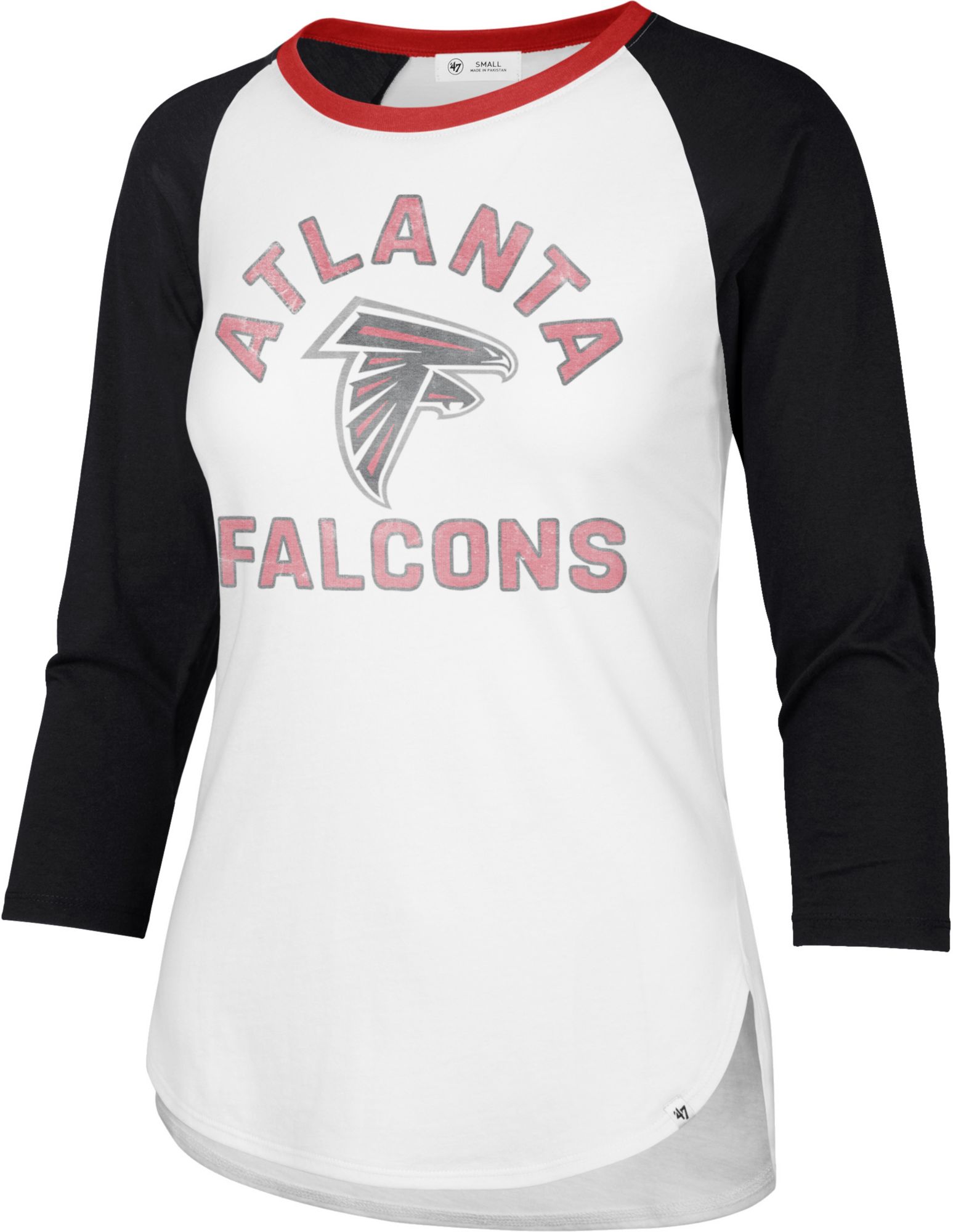 47 '47 Women's Atlanta Falcons White Wash Raglan Three-Quarter Sleeve T- Shirt - Big Apple Buddy