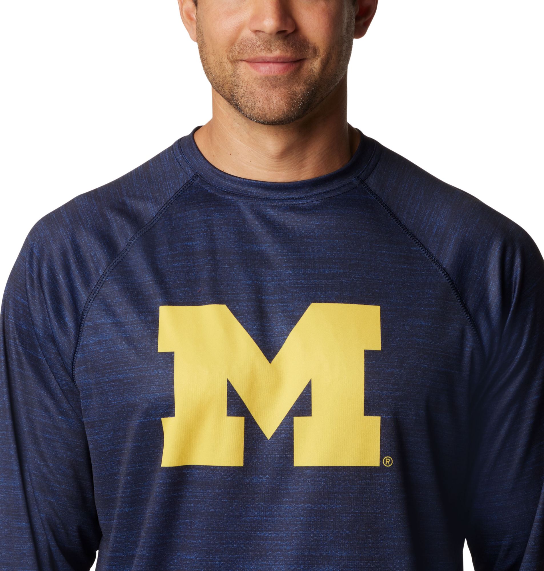 Columbia Men's Michigan Wolverines Collegiate Navy Heather Terminal Tackle Long Sleeve Shirt product image