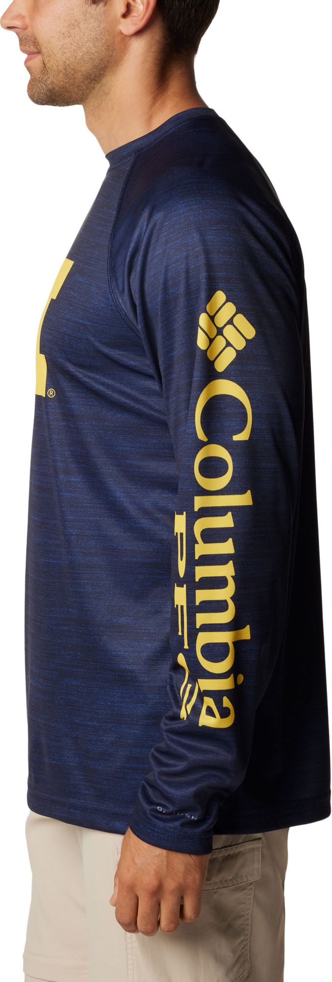 Columbia Men's Michigan Wolverines Collegiate Navy Heather Terminal Tackle Long Sleeve Shirt product image