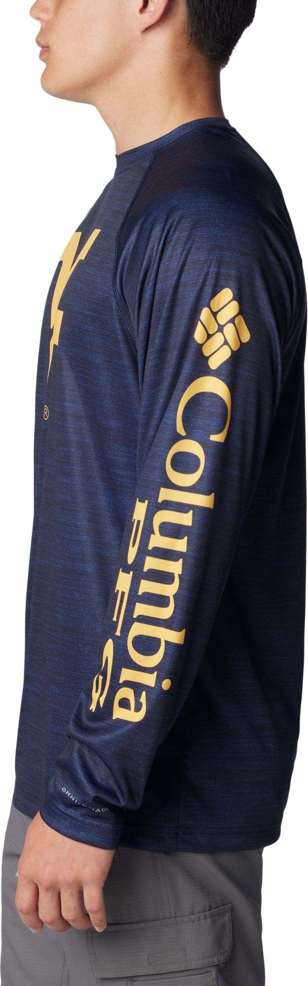 Columbia Men's West Virginia Mountaineers Blue Heathered Terminal Tackle Long Sleeve T-Shirt product image